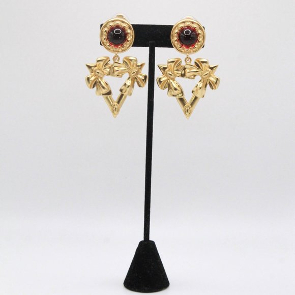 YSL YVES SAINT LAURENT RED GRIPOIX GLASS LONG EARRINGS - Picture 2 of 7